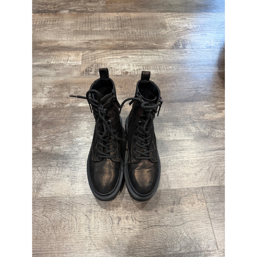 GUESS Women Metallic Bronze  Lace Up Side Zip Platform Lug Combat Boots 6